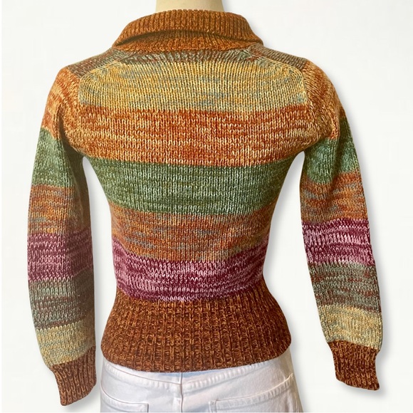 Vintage 1970s Space Dye Colorful Striped Knit Collared Sweater Size Small - Picture 8 of 11